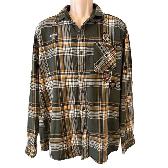 Born Fly Plaid Cotton Button Down Flannel Shirt Size X-Large - Picture 1 of 10